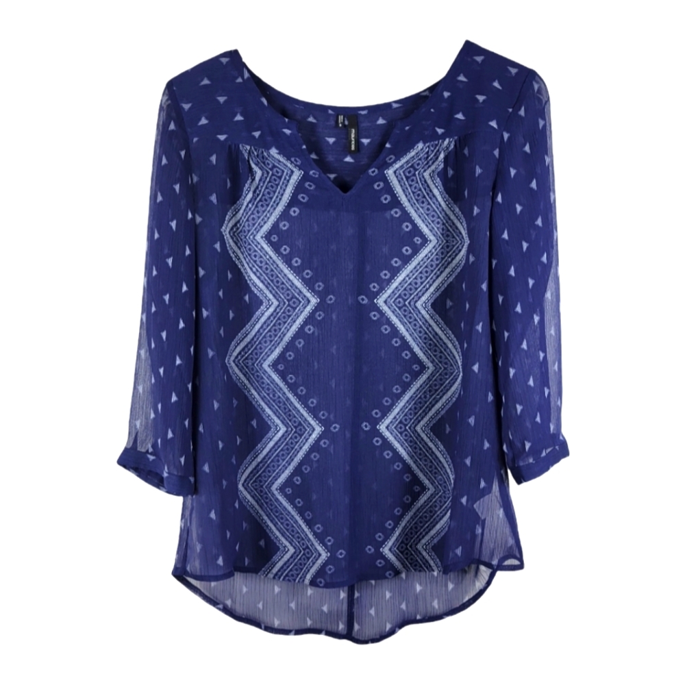 Maurices Print 3/4 Sleeve Sheer Layering V Neck Blouse Top